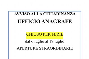 Ufficio Anagrafe - Chiusura per Ferie